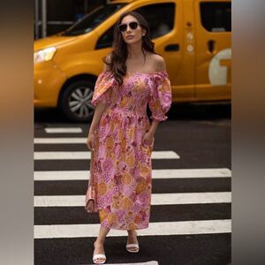 NEW Jessie Zhao Mountain Imagination Smocked Midi Dress Size Small